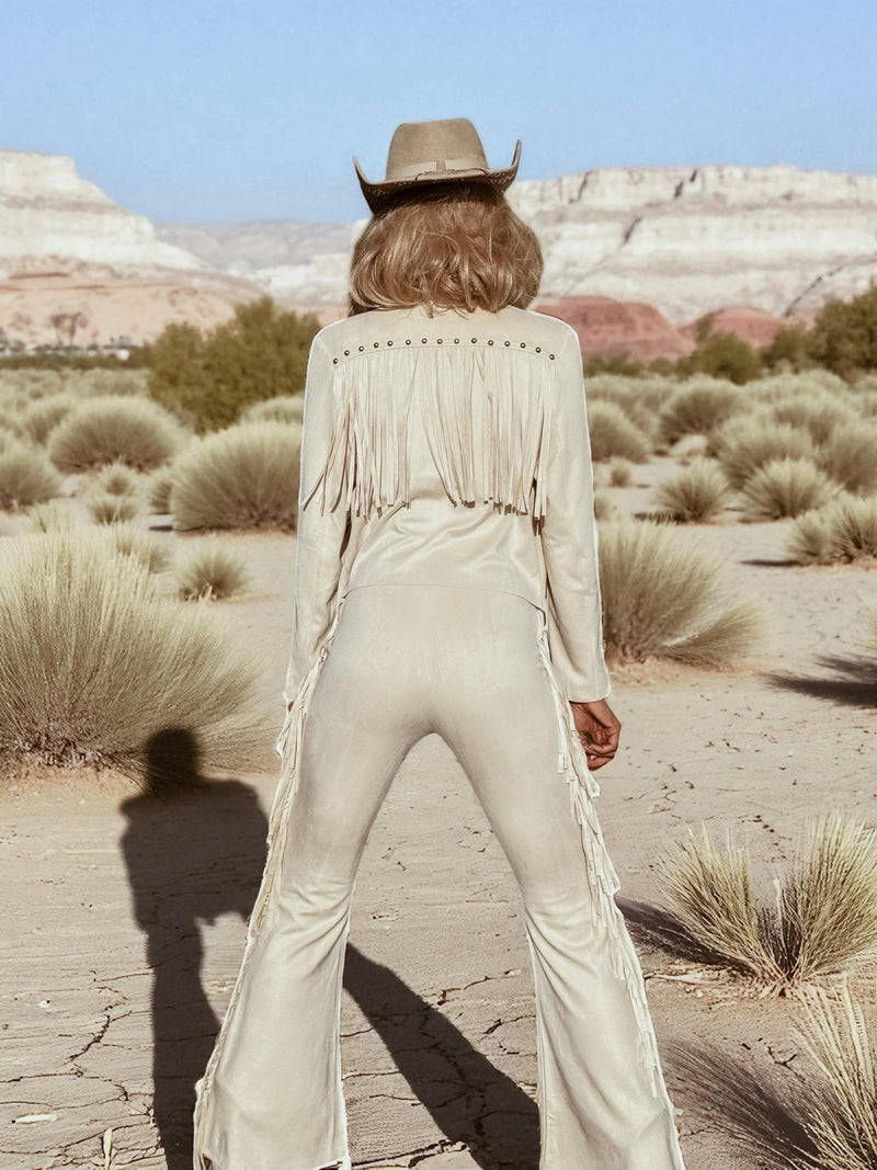 Studded Fringe Faux Suede Jacket, Western Cowgirl Suede Kimono Jacket, Suede Fringe Cowboy Jacket