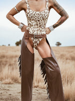 Faux Leather Fringe Festival Chaps: Western Cowgirl Style