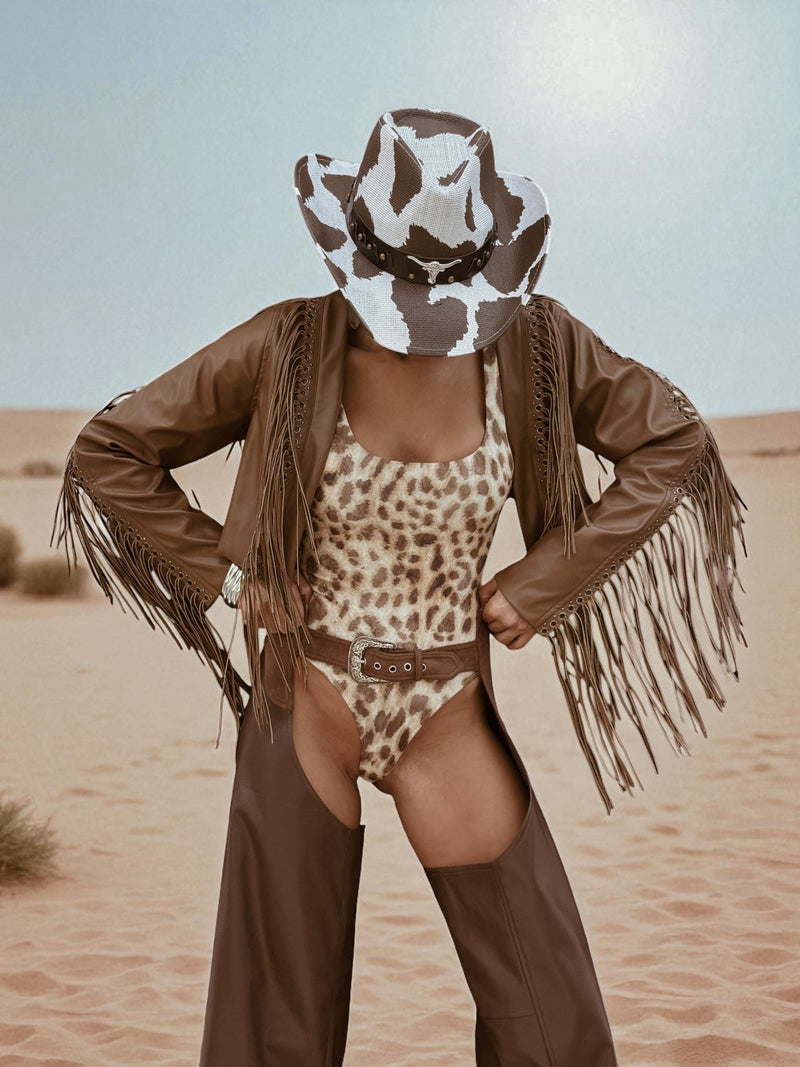 Faux Leather Fringe Cowgirl Jacket: Bohemian Western Style