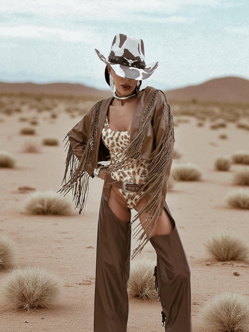 Faux Leather Fringe Cowgirl Jacket: Bohemian Western Style