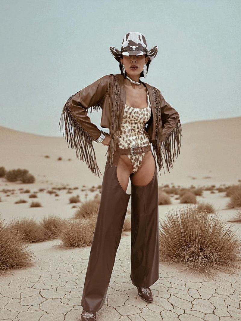 Faux Leather Fringe Cowgirl Jacket: Bohemian Western Style