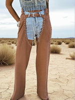 Faux Suede Cowgirl Chaps: Silver Studded Western Style