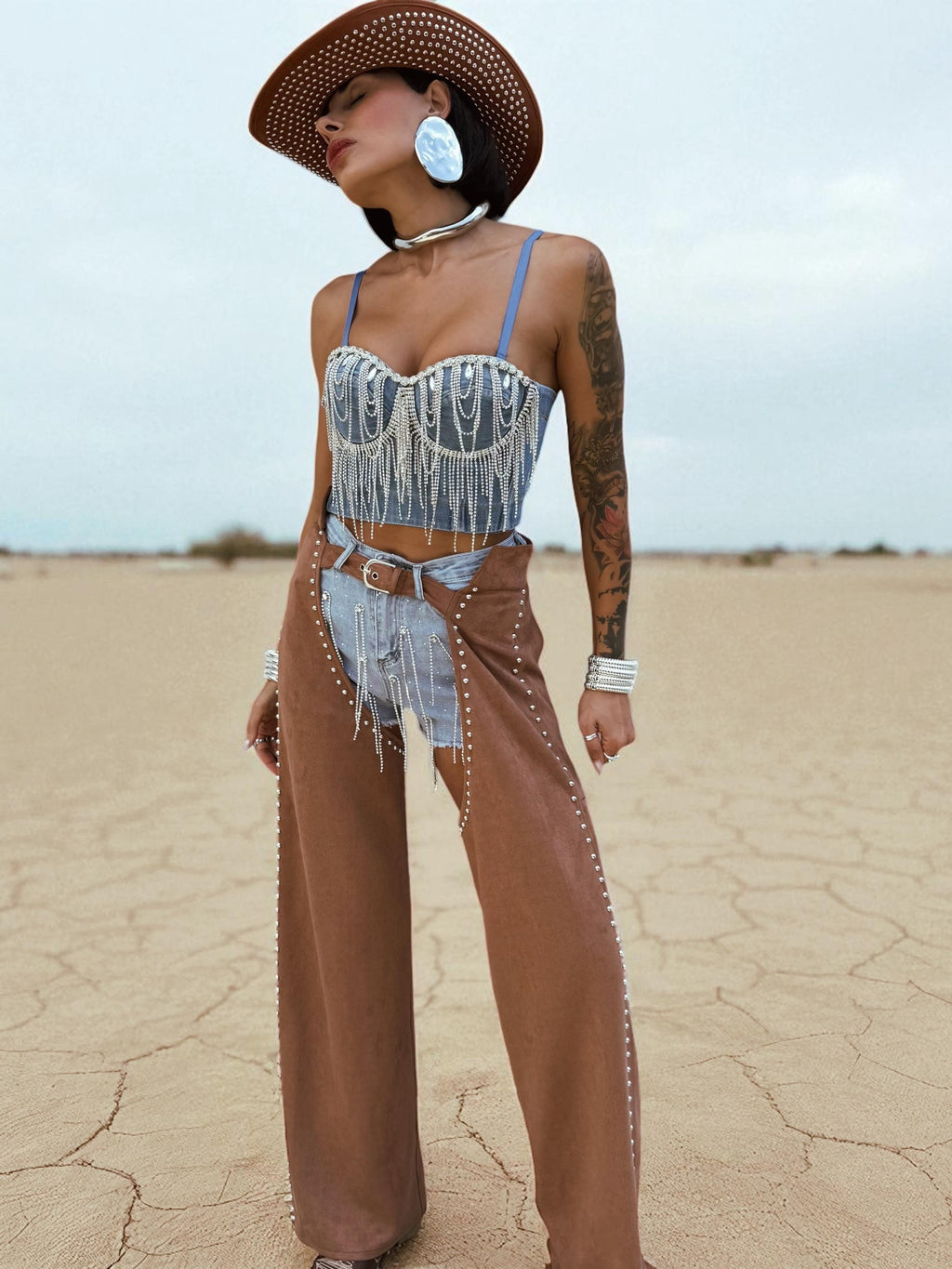 Faux Suede Cowgirl Chaps: Silver Studded Western Style