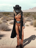 Black Beaded Fringe Vest: Macrame-Style Cowgirl Glam Top