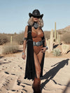 Black Beaded Fringe Vest: Macrame-Style Cowgirl Glam Top