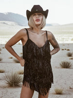 Disco Cowboy Sequin Fringe Black Mini Dress, Disco Queen Dress, Fringe Cowgirl Dress, Western Glam Costume Dress