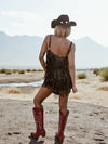 Disco Cowboy Sequin Fringe Black Mini Dress, Disco Queen Dress, Fringe Cowgirl Dress, Western Glam Costume Dress