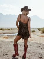 Disco Cowboy Sequin Fringe Black Mini Dress, Disco Queen Dress, Fringe Cowgirl Dress, Western Glam Costume Dress