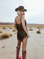 Disco Cowboy Sequin Fringe Black Mini Dress, Disco Queen Dress, Fringe Cowgirl Dress, Western Glam Costume Dress