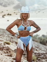 Blue Sequin Fringe Festival Set, Cowgirl Costume Set, Western Glam Fringe Set, Disco Cowboy Set, Country Bride Costume