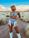 Blue Sequin Fringe Festival Set, Cowgirl Costume Set, Western Glam Fringe Set, Disco Cowboy Set, Country Bride Costume