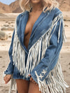 Oversize Fringe Denim Cowgirl Jacket, Fringe Western Jacket, Bridal Fringe Jacket, Denim Festival Jacket, Western Glam Outfit Jacket