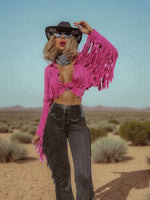 Pink Faux Suede Fringe Shirt Jacket, Pink Cowgirl Jacket, Western Faux Suede Pink Fringe Jacket, Western Glam Pink Western Shirt