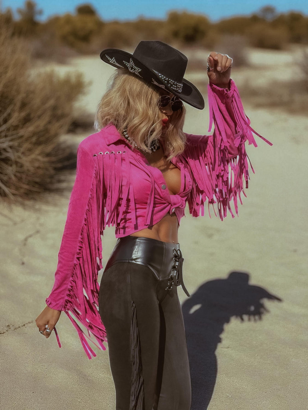 Pink Faux Suede Fringe Shirt Jacket, Pink Cowgirl Jacket, Western Faux Suede Pink Fringe Jacket, Western Glam Pink Western Shirt