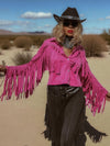 Pink Faux Suede Fringe Shirt Jacket, Pink Cowgirl Jacket, Western Faux Suede Pink Fringe Jacket, Western Glam Pink Western Shirt