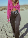 Fringe Flare Western Pants: PU Leather and Suede Chaps Pants, Western Cowgirl Style Chaps Pants, Western Glam Faux Suede Pants