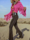 Fringe Flare Western Pants: PU Leather and Suede Chaps Pants, Western Cowgirl Style Chaps Pants, Western Glam Faux Suede Pants