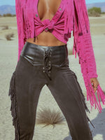 Fringe Flare Western Pants: PU Leather and Suede Chaps Pants, Western Cowgirl Style Chaps Pants, Western Glam Faux Suede Pants