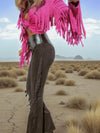 Fringe Flare Western Pants: PU Leather and Suede Chaps Pants, Western Cowgirl Style Chaps Pants, Western Glam Faux Suede Pants