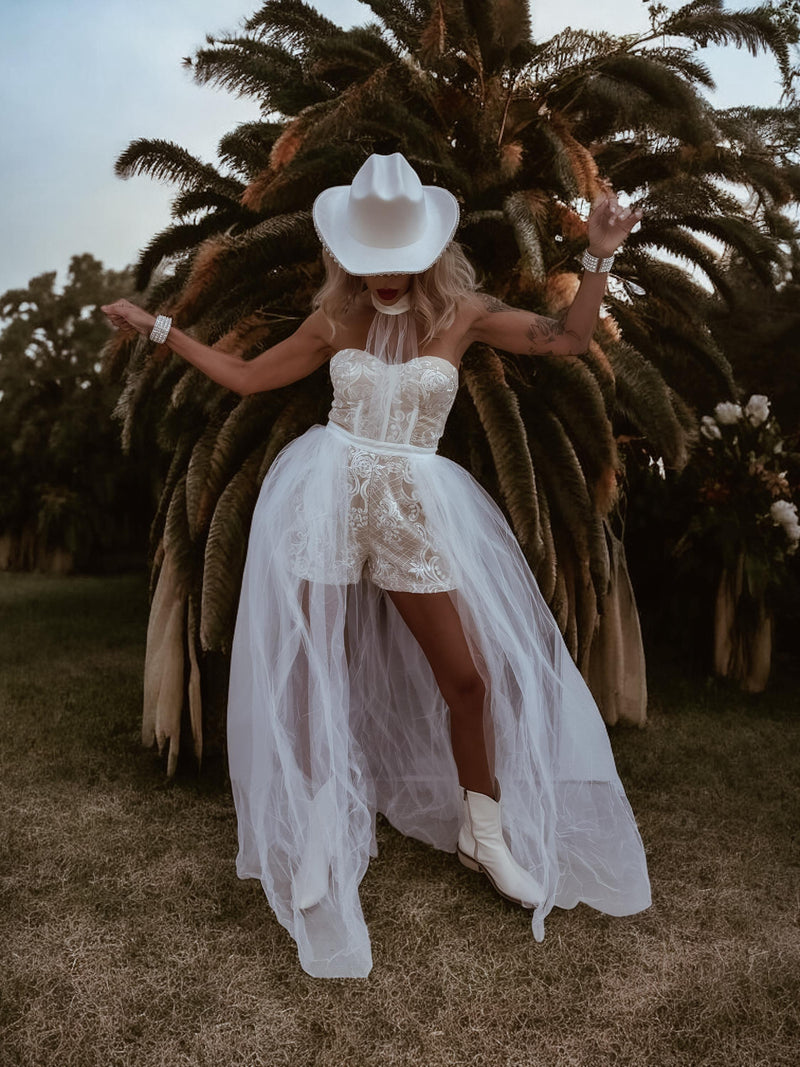 Boho Bridal Romper, Wedding Party Western Gown, Bohemian Wedding Reception Jumpsuit, Bachelorette Party Outfit Elopement Dress Romper