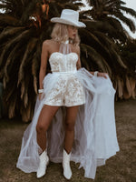 Boho Bridal Romper, Wedding Party Western Gown, Bohemian Wedding Reception Jumpsuit, Bachelorette Party Outfit Elopement Dress Romper