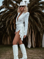 Western Blazer Mini Bridal Dress, Blazer Country Dress, Western Glam Country Bride Dress, White Cowgirl Dress, Blazer Wedding Dress