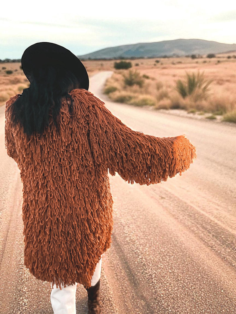 Boho Fringe Coat, Knit Fringe Mid Maxi Festival Coat, Tassel Kimono, Crochet Fringe Jacket, Bohemian Knitted Cardigan,Chunky Cardigan Jacket