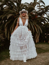 Boho Pearl Wedding Gown Dress, Western Tulle Bridal Dress, Pearl Embellished Reception Dress, Bohemian Elopement Romantic Dress
