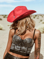 Studded Corset Top, Western Festival Bustier Top, Embellished Cowgirl Silver Top