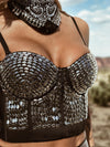 Studded Corset Top, Western Festival Bustier Top, Embellished Cowgirl Silver Top