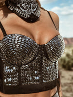 Studded Corset Top, Western Festival Bustier Top, Embellished Cowgirl Silver Top