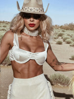 Beige Satin Square Neck Crop Top, Bralette Bridal Top, Western Cowgirl Top