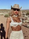 Beige Satin Square Neck Crop Top, Bralette Bridal Top, Western Cowgirl Top