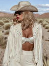 Studded Fringe Faux Suede Jacket, Western Cowgirl Suede Kimono Jacket, Suede Fringe Cowboy Jacket