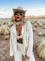 Studded Fringe Faux Suede Jacket, Western Cowgirl Suede Kimono Jacket, Suede Fringe Cowboy Jacket