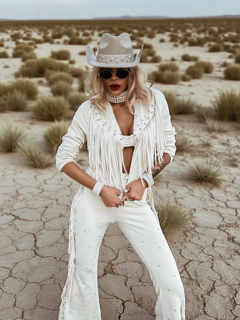 Studded Fringe Faux Suede Jacket, Western Cowgirl Suede Kimono Jacket, Suede Fringe Cowboy Jacket