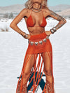 Goddess Crocheted Cowboy Fringe Set, Bohemian Crochet Skirt Set, Western Cowgirl Outfit, Exotic Bali Tulum Dress Skirt Set