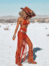 Goddess Crocheted Cowboy Fringe Set, Bohemian Crochet Skirt Set, Western Cowgirl Outfit, Exotic Bali Tulum Dress Skirt Set