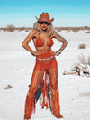 Goddess Crocheted Cowboy Fringe Set, Bohemian Crochet Skirt Set, Western Cowgirl Outfit, Exotic Bali Tulum Dress Skirt Set