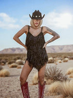 Disco Cowboy Sequin Fringe Black Mini Dress, Disco Queen Dress, Fringe Cowgirl Dress, Western Glam Costume Dress