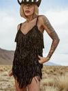 Disco Cowboy Sequin Fringe Black Mini Dress, Disco Queen Dress, Fringe Cowgirl Dress, Western Glam Costume Dress