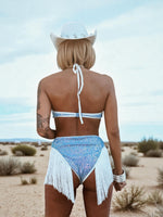 Blue Sequin Fringe Festival Set, Cowgirl Costume Set, Western Glam Fringe Set, Disco Cowboy Set, Country Bride Costume