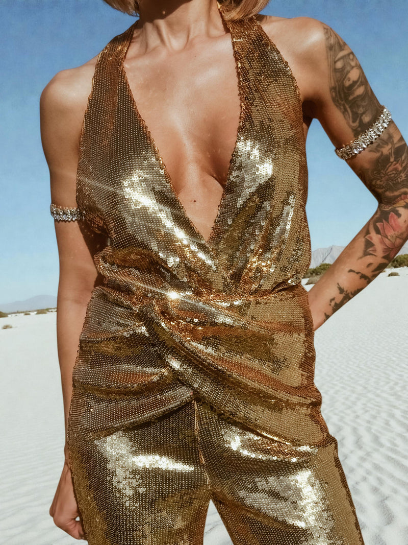 gold sequin dress costume Disco Jumpsuit: Gold Bell Bottom Festival Jumpsuit, Gold C – Gypsy Tale Size:8.5 M Little Adventures Doll Dress flirty effect with every persistent_note:Orchid Bloom Dress Sale