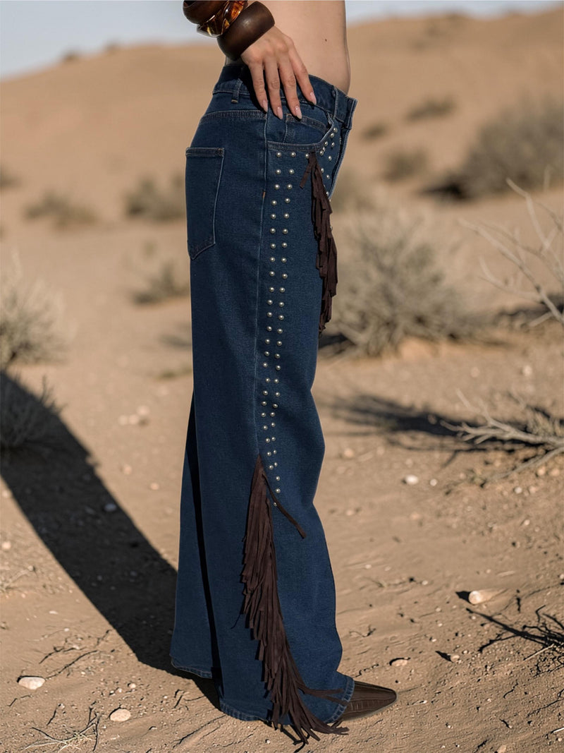 Fringe Denim Chaps, Fringe Flared Cowgirl Pants, Fringe Festival