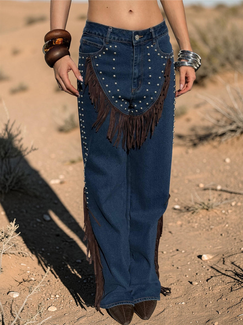 Fringe Denim Chaps, Fringe Flared Cowgirl Pants, Fringe Festival