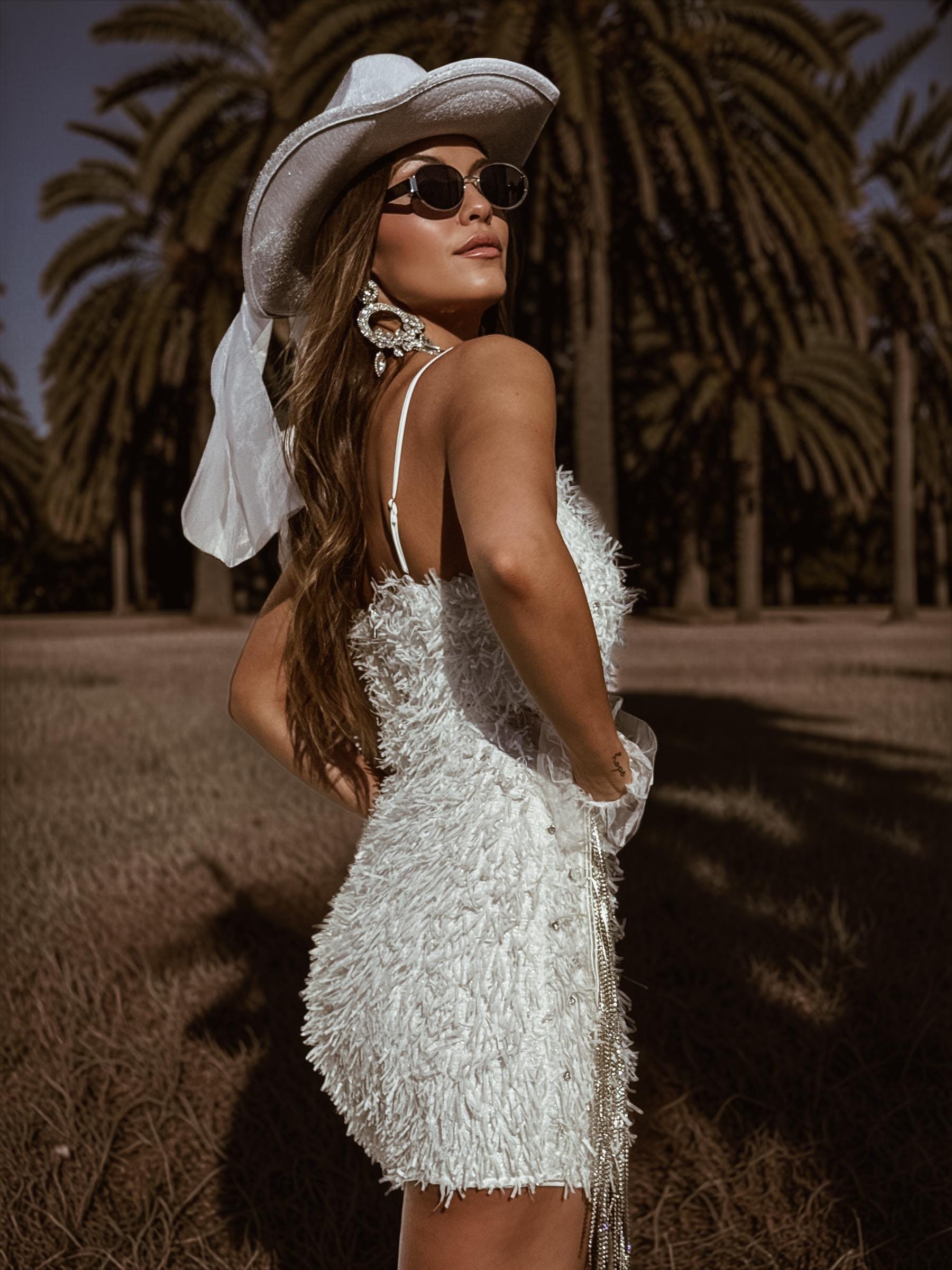 White Fringe Rhinestone Bridal Mini Dress, Bachelorette Party Dress, W – Gypsy Tale