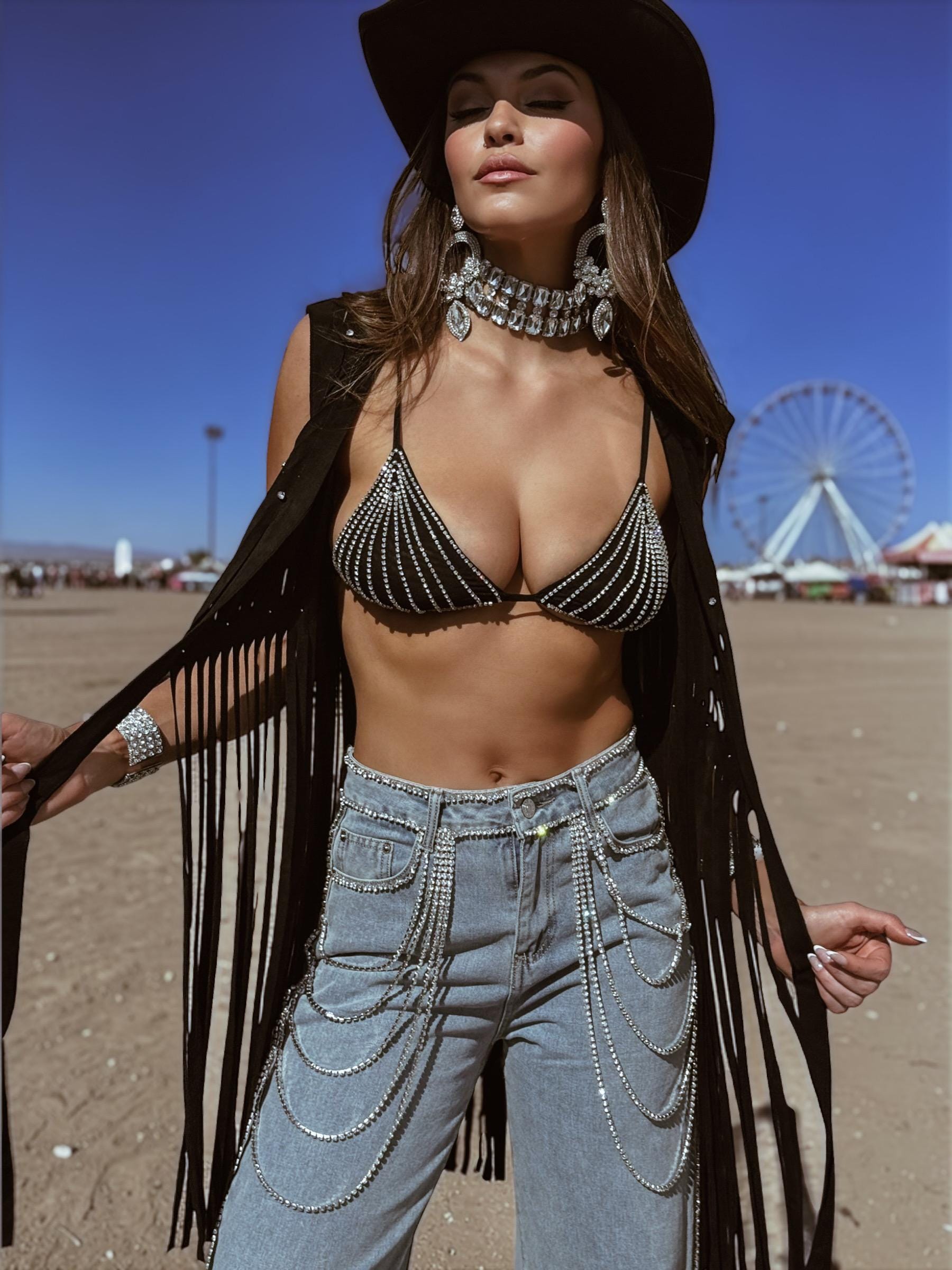 Cascading Rhinestone Pants Fringe Denim Cowgirl Pants, Rhinestone Fringe Western Glam Pants, Diam ...
