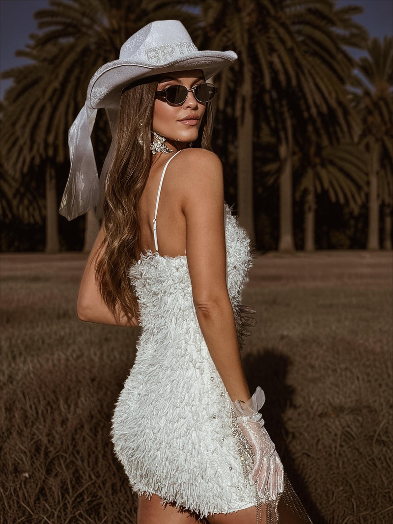 white mini bride dresses White Fringe Rhinestone Bridal Mini Dress, Bachelorette Party Dress, W –  Gypsy Tale