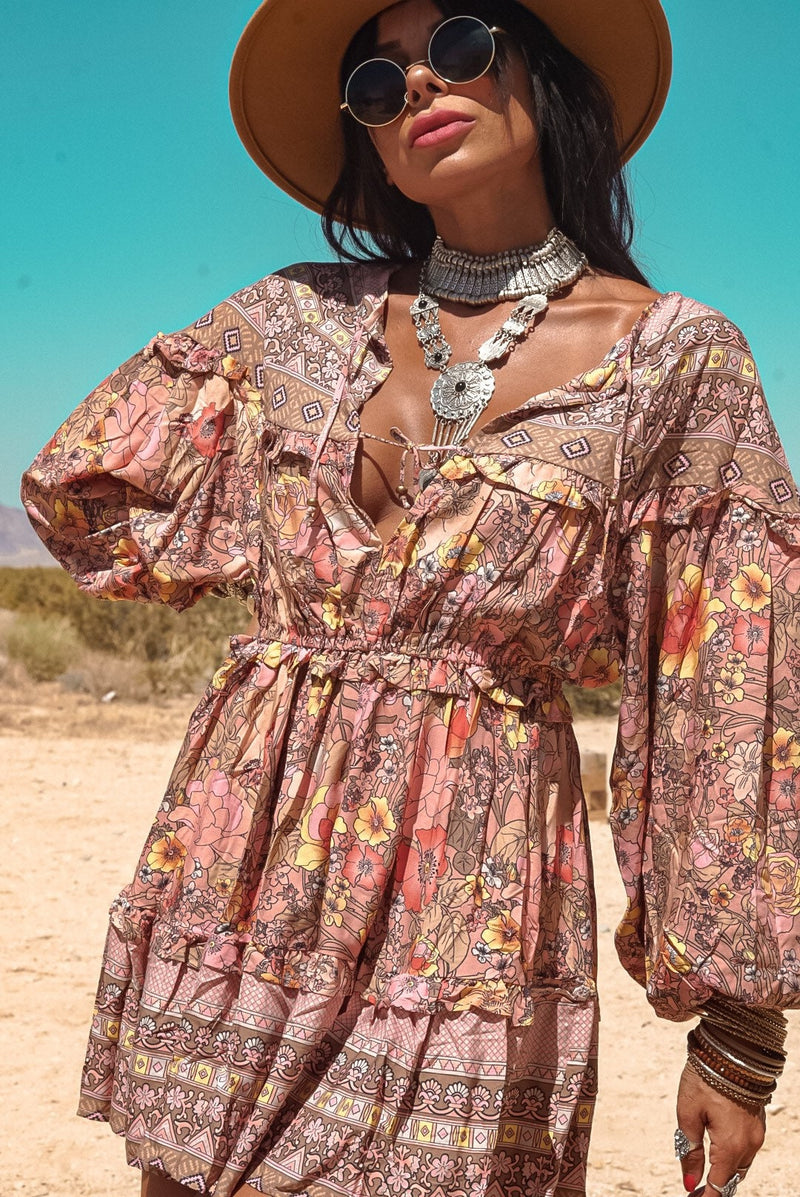 Bohemian Romantic Dress, Boho Mini Western Dress, Floral Bohemian Dres –  Gypsy Tale