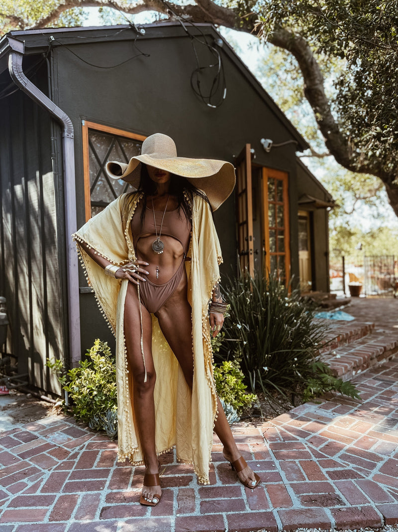 Handmade Tassel Embroidery Boho Bohemian Maxi Gold Kimono